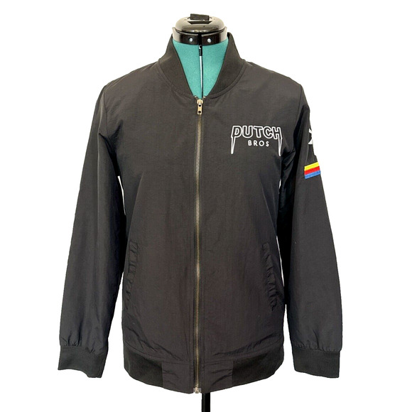 Dutch Bros Coffee Full ZipUp Bomber Jacket Black Size Small Embroidered Logo - Picture 1 of 8